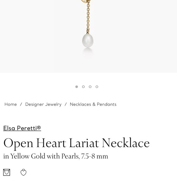 Tiffany&Co Open Heart Lariat Necklace / in Yellow Gold with Pearls, 7.5-8 mm - Picture 2 of 5